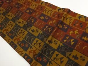 変わり市松に笹文・菱模様織出し名古屋帯